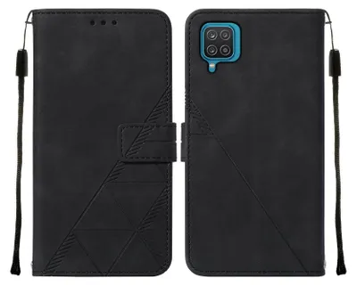 Obrázek produktu pro Flipové kožené pouzdro pro Samsung Galaxy A12 peněženkový design pouzdro s embosováním, držákem karet a stojánkem černé