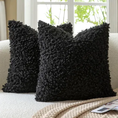 Obrázok produktu pre Sada dvoch obliečok na vankúše, 45x45 cm, čierna, imitácia kožušiny, bouclé, sherpa, plyšová