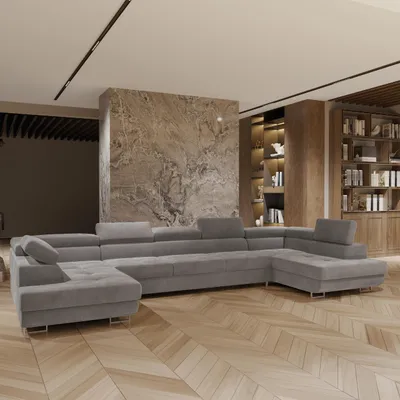 Produktbild von Masseno Ecksofa ISOLANO mit Schlaffunktion U-Form, Sofa mit Bettkasten, Wohnzimmersofa, Couch, Soffa, Bettsofa, Couchgarnitur- Grau, MONOLITH 85