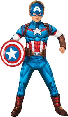 Produktbild von Rubies Captain America Deluxe Jungenkostüm Blau 5-6 Years Blau 5-6 Years