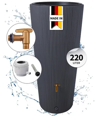 Productafbeelding van 4rain VASO 2in1 DECOR regenton 220 L graphite grey incl. kunststof uitloopkraan en regenpijp aansluiting, AI-gegenereerde afbeelding