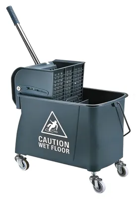 Produktbild von Relaxdays Reinigungswagen, 2-Kammer-System, Putzwagen mit Presse, Mopphalter, HBT: 66x44x28 cm, Wischwagen, PP, grau