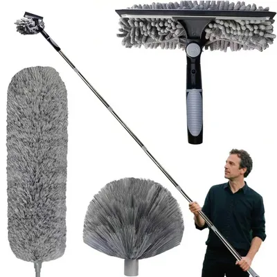 Image de Elzusha - Balai télescopique de 6 mètres avec différents accessoires - Microfibre