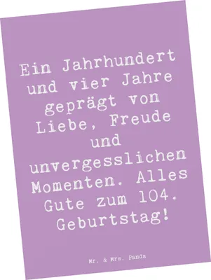 Produktbild von Mr. & Mrs. Panda Postkarte Spruch 104. Geburtstag - Lavendeltraum - Geschenk, Erinnerungen, unvergessliche Momente, Fotokarte, Ansichtskarten, Ansichtskarte, Alter