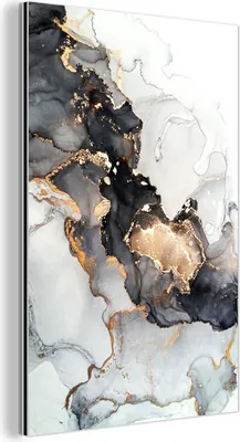 Produktbild von MuchoWow Wanddekoration Metall Metallbild Wandkunst 40x60 cm Marmor - Schwarz - Weiß - Gold - Luxus - Abstrakt MuchoWow Aluminium Gemälde - Wanddekoration aus Aluminium