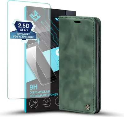 Produktbild von Handy Hülle für Samsung Galaxy S25 Edge mit 9H Displayglas Klapphülle Bookcase Flip Cover Handy Tasche Etui Farbe: Grün