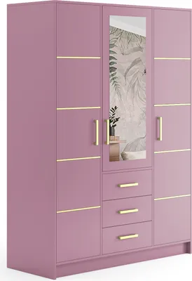 Produktbild von ALTDECOR Kleiderschrank mit Spiegel BALA und selbstschließenden Flügeltüren 150 x 200 cm - Rosa