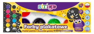 Produktbild von Strigo Farby Plakatowe 12 kolorów 20 ml + Pędzelek