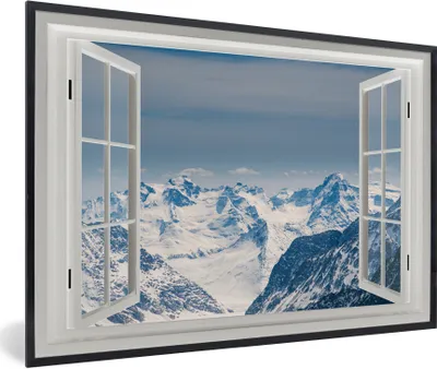 Produktbild von MuchoWow® MuchoWow® Gerahmtes Poster Aussicht - Schnee - Berge 90x60 cm - Poster mit zchwarzem Bilderrahmen - Fotorahmen - Foto-Plakat