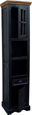 Produktbild von SIT Möbel Bad-Hochschrank | 2 Türen, 1 Schublade, 2 offene Fächer | Mango + MDF | schwarz mit honigfarbiger Deckplatte | B 44 x T 35 x H 188 cm | 05897-11 | Serie CORSICA