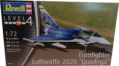 Produktbild von Revell 03843 Luftwaffe Eurofighter 2020 "Quadriga" Modellflugzeug 85 Teilig Schwierigkeit Level 4 Modell 1:72