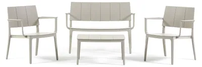 Image de Ensemble de salon de jardin comprenant un canapé 2 places, 2 fauteuils et une table d'appoint en polypropylène empilable renforcé de fibre de verre, robuste, pour terrasse, balcon, véranda ou espace extérieur - Merano - Gris