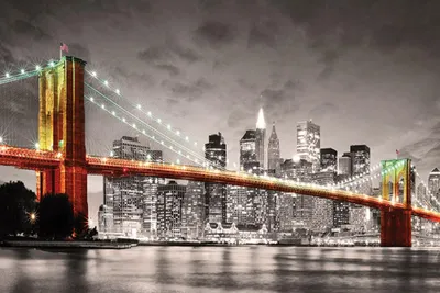 Obrázok produktu pre New York – Most Brooklynu v noci – Mesta – Plagát, tlač – Rozmer 91,5 x 61 cm