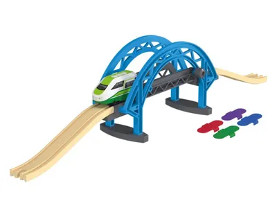 Produktbild von Playtive Kinder Spiel Erweiterungsset Holzeisenbahn Brücke mit Farbtechnologie