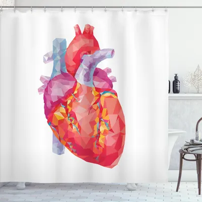Obrázok produktu pre ABAKUHAUS Anatomický sprchový záves, polygonálny štýl ľudské srdce pumpuje krv veda mozaika biológia vzor, 175 x 240 cm, viacfarebný