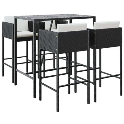 Produktbild von 5-tlg. Gartenbar-Set mit Kissen Schwarz Poly Rattan