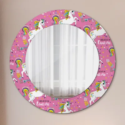 Produktbild von Wohnzimmer Spiegel - Mirror zum Wandspiegel Schlafzimmer – Schminkspiegel - Magie Einhorn - Rund: Ø50cm