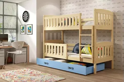 Obrázek produktu pro Dětská patrová postel s úložným prostorem s matracemi 80x190 BRIGID - borovice / modrá