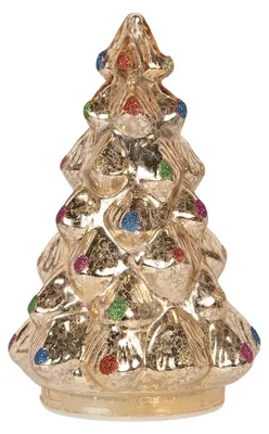 Obrázek produktu pro Vánoční dekorace Clayre & Eef s LED osvětlením, vánoční stromek, průměr 12 x 18 cm, stříbrná barva, sklo