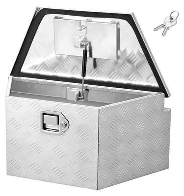Image de Boîte de remorque - Boîte à outils/boîte de remorque en aluminium - 166 x 33 x 30,5 cm - Charge maximale 50 kg - Verrouillable avec serrure et clés - Pour remorques et plateaux de pick-up - Argent