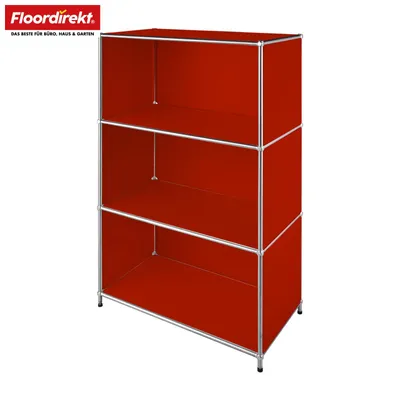 Obrázek produktu pro Regál Floordirekt Concept Epure MK-101, kovový, barva červená, rozměry 75 cm (šířka) x 40 cm (hloubka) x 120 cm (výška), knihovna se 4 policemi a bočními stěnami, chromovaný kovový rám