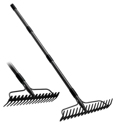 Produktbild von Gartenrechen mit 190 cm Stiel und 17 Zinken, Robuste Rasenharke für die Bodenlockerung und Nivellierung, Gartenharke für das Harken von Blättern, Gras und Unkraut, Metall-Hofstrohharke