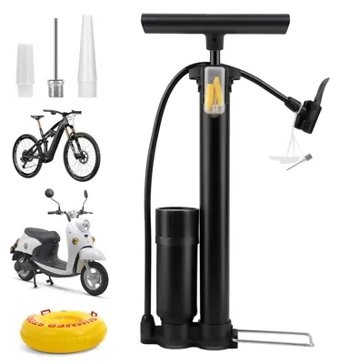 Imagen del producto de Bomba de bicicleta con manómetro, bomba manual, compacta, ideal para llevar de viaje