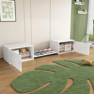 Image de Armoire à chaussures – Rangement à chaussures – Banc à chaussures – Meuble à chaussures – Banc avec assise – Blanc – Bois massif