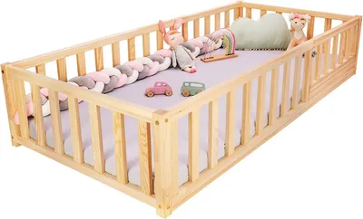 Produktbild von Best For Kids | Montessori Kinderbett 90x200 mit Matratze & Rausfallschutz | Naturholz Kinderbett für Mädchen & Jungen | Babybett & Kleinkinderbett | Sicheres, langlebiges Holzbett