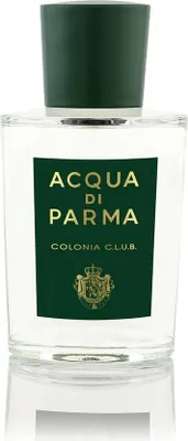 A clear, professional studio shot of an Acqua di Parma Colonia C.L.U.B. Eau de Cologne bottle against a white background.