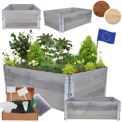 Produktbild von MODO24 Hochbeet Holz, Pflanzrahmen, Kräuterbeet, Gemüsebeet, Massivholz Kiefer, Garten, 40x120x80 cm, Grau, ZP10