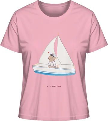Produktbild von Mr. & Mrs. Panda Damen Basic T-Shirt Bär Segeln Größe S - Baumwolle Pink - Geschenk, Baumwoll, Oberteil, Segelboot, Segelschule, Segeltörn, Shirt, Yachtclub, für Frauen