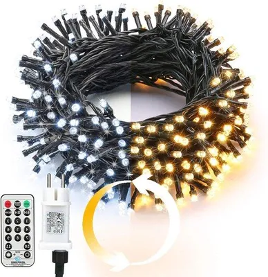 Obrázek produktu pro Venkovní svíčky – 25 m – 200 LED – teplá bílá – bílá – s regulací jasu – 11 režimů – 3 časovače – dálkové ovládání – na strom – do interiéru – na večírek – na oslavu – zahradní dekorace