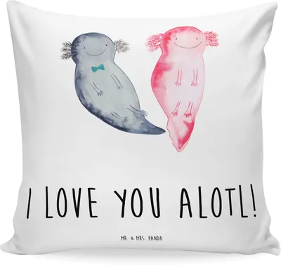 Produktbild von Mr. & Mrs. Panda kissen für sofa Axolotl Liebe - Weiß - Geschenk, Frauen, kuschelkissen 40x40, Valentinstag, Jahrestag, Hochzeitstag, Deko, Freund, Heiraten, Freundin
