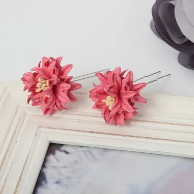 Produktbild von 2 Große Blumen Haarnadel Braut Kommunion Hochzeit Hairpin Altrosa