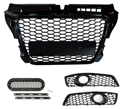 Kühlergrill Emblem Halter Gitter Stoßstange GLANZ für Audi A3 8P 08-13 Facelift – Produktansicht