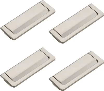 Image de 4pcs Alliage de zinc Meubles poignée cachée Sacs Portes Tiroir Poignée Flush Ring Pull, Distance du trou 96mm(Argent mat)