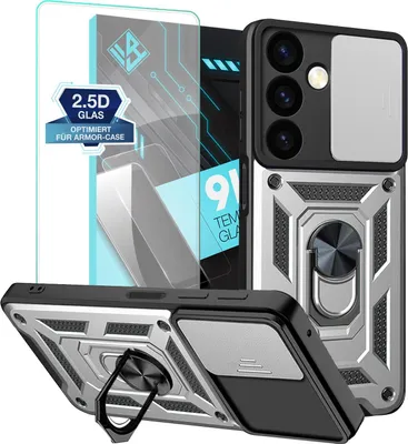 Produktbild von Armor Handyhülle für Samsung Galaxy S24+ mit 9H Displayglas Displayschutz Kameraschutz Handy Panzer Case Cover Schutzhülle Outdoor Farbe: Silber