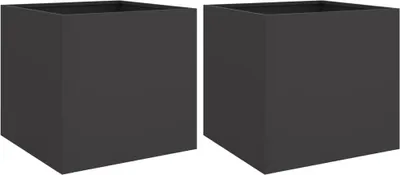 Two identical black cube-shaped planters are shown against a white background.