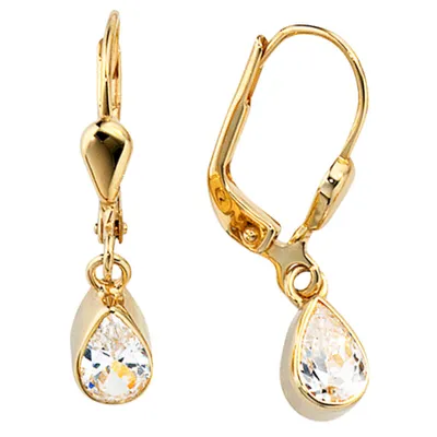 Produktbild von Ohrringe Ohrhänger Boutons Zirkonia Tropfen weiß 333 Gold Gelbgold Damen