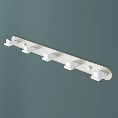 Produktbild von Mai & Mai Kleiderhaken Wandgarderobe Wandhaken aus Edelstahl mit 5 Haken Garderobenleiste Garderobenhaken 44.7cm Matt weiß + Nickel gebürstet Stalo-09