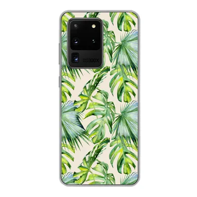 Produktbild von MuchoWow® Handyhülle Schutzhülle Hülle für Samsung Galaxy S20 Ultra Blätter - Muster - Monstera Silikon Softcase Handy Hülle - Karteninhaber
