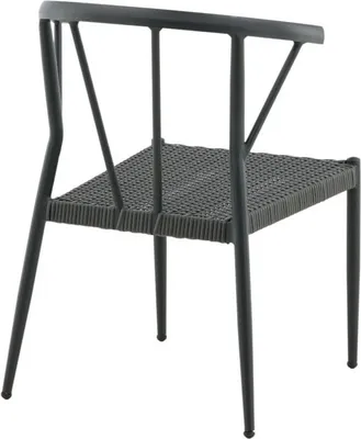 A single chair with a woven seat and backrest, shown from a rear-diagonal angle against a white background.