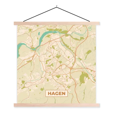Produktbild von MuchoWow® Textilposter Karte - Hagen - Vintage - Stadtplan 60x60 cm mit holzfarbenen Rahmen - Wanddekoration