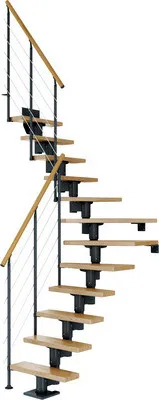 Produktbild von Pertura Mittelholmtreppe Spiros Eiche Leimholz Anthrazit 1/4 gewendelt unten links/rechts 65 cm 11 Stufen / 12 Steigunge