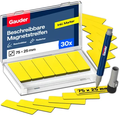 Produktbild von GAUDER Magnetstreifen beschreibbar, Magnetschilder Kanban (30 Stk, 75x25mm)