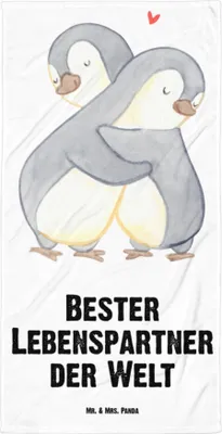 Produktbild von Mr. & Mrs. Panda Strandtuch Pinguin Bester Lebenspartner der Welt - Weiß - Geschenk, Badehandtuch, Geschenkidee, Duschtuch, Hochzeitstag, Verliebt, Liebe, Freundin