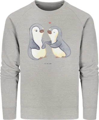 Produktbild von Mr. & Mrs. Panda Baumwoll Pullover Pinguine trösten Größe XS - Heather Grey - Geschenk, für Frauen, Freundin, Hochzeitstag, Bio-Pullover, Partner, Organic, Männer, Pulli