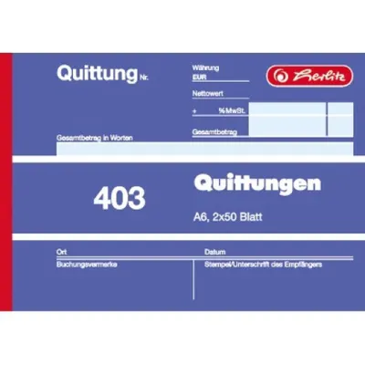 Produktbild von herlitz 886614 Formularbuch "Quittung 403" DIN A6 2 x 50 Blatt