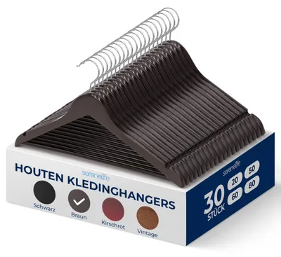 Produktbild von SereneLife Holzkleiderbügel, 30 Stück- Kleiderbügel, Robuste & rutschfeste Hange